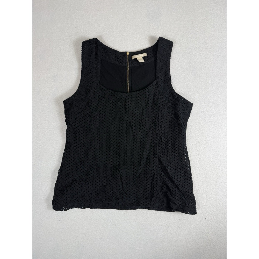 Banana Republic Womens Black Eyelet Lace Tank Top Square Neck Back Zip Size 12